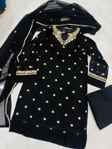 3 PCs Woman Unstitched Chiffon Embroidered Suit 