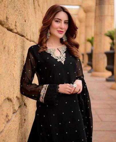 3 PCs Woman Unstitched Chiffon Embroidered Suit 