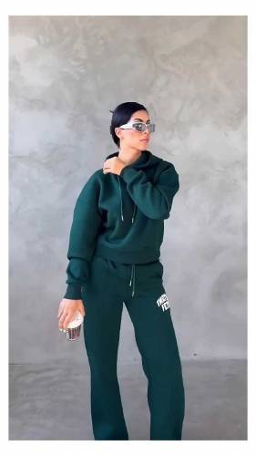 Stylish 2 Pcs printed Fleece Hooded Shirt and Trouser Set forWomen