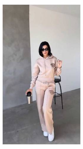 Stylish 2 Pcs printed Fleece Hooded Shirt and Trouser Set forWomen