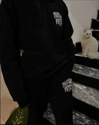 Stylish 2 Pcs printed Fleece Hooded Shirt and Trouser Set forWomen