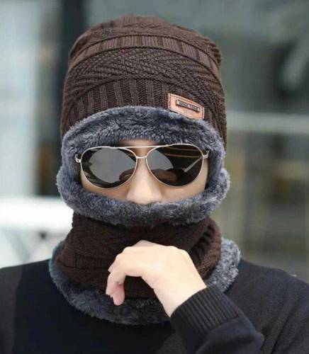 2 PCs wool textured beanie and neck warmer 