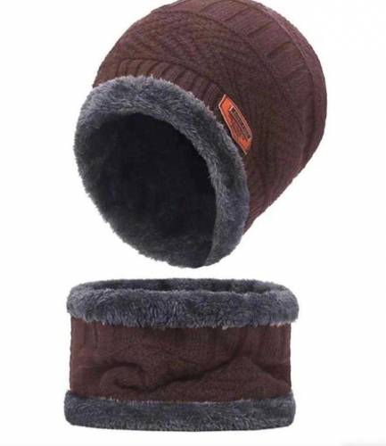 2 PCs wool textured beanie and neck warmer 