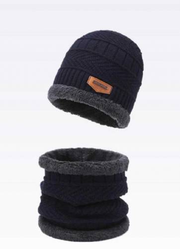 2 PCs wool textured beanie and neck warmer 