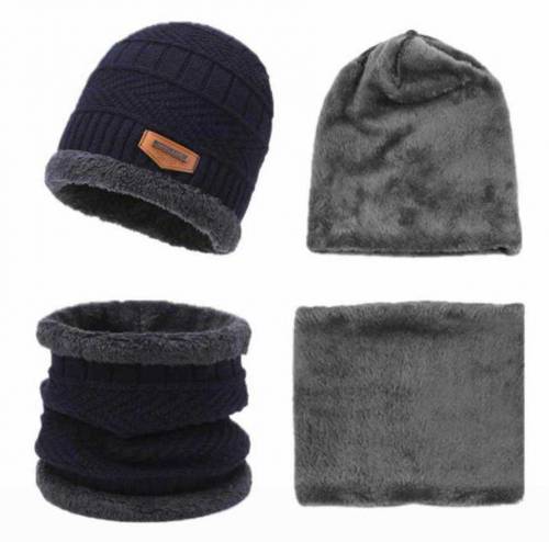 2 PCs wool textured beanie and neck warmer 