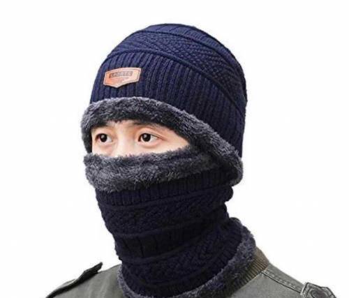 2 PCs wool textured beanie and neck warmer 