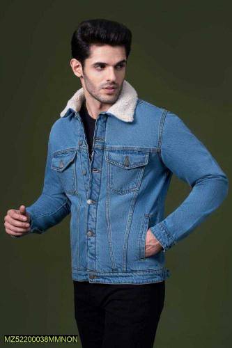 1 Pcs Men's Stitched Denim Fur Jacket.