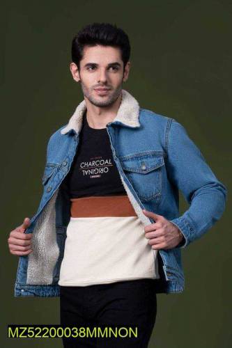 1 Pcs Men's Stitched Denim Fur Jacket.
