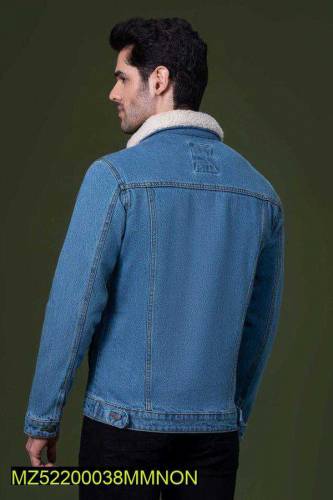 1 Pcs Men's Stitched Denim Fur Jacket.