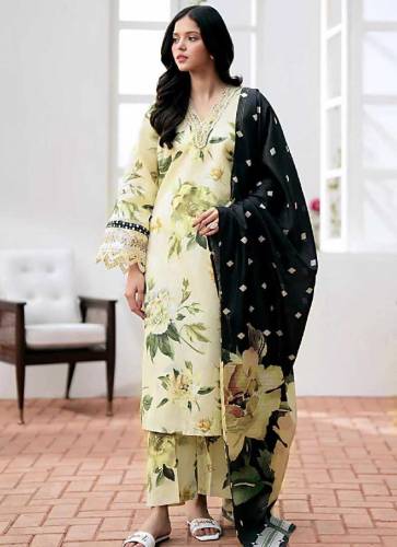 3 Pcs Women's Unstitched Linens Printed suit 