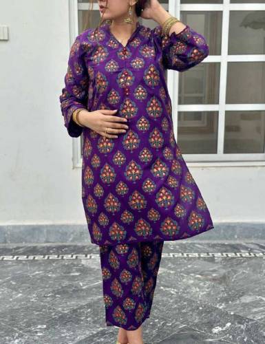 2 Pcs Women Stitched Linen Printed Suit