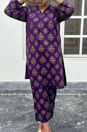 2 Pcs Women Stitched Linen Printed Suit