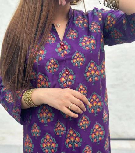 2 Pcs Women Stitched Linen Printed Suit