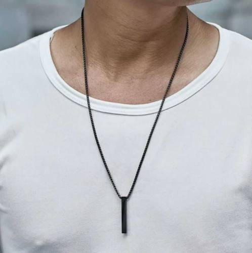  SILVER and BLACK Pure Stainless Steel Vertical Bar Necklace/