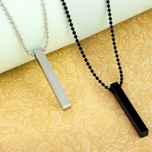  SILVER and BLACK Pure Stainless Steel Vertical Bar Necklace/