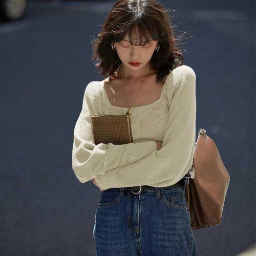 1 PC women polyester plain knitted sweater 