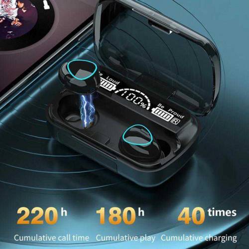 Black Earbuds with 2000mAH power back & Led Display 