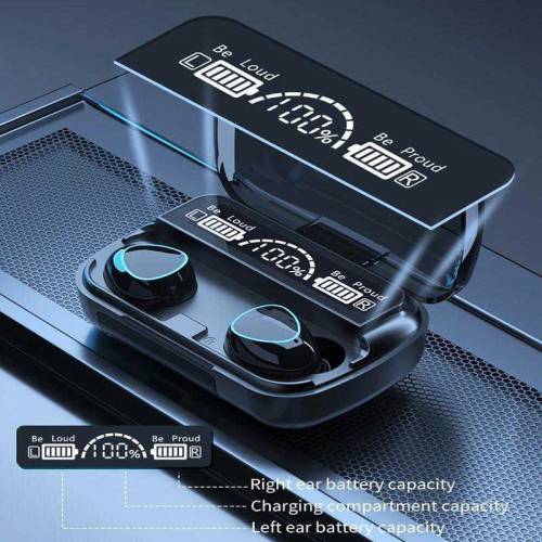 Black Earbuds with 2000mAH power back & Led Display 