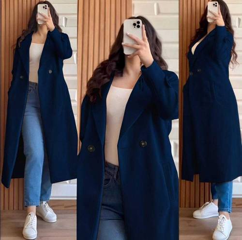stylish blue fleece trench coat-1 pc women's fashion