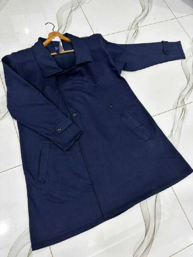 stylish blue fleece trench coat-1 pc women's fashion