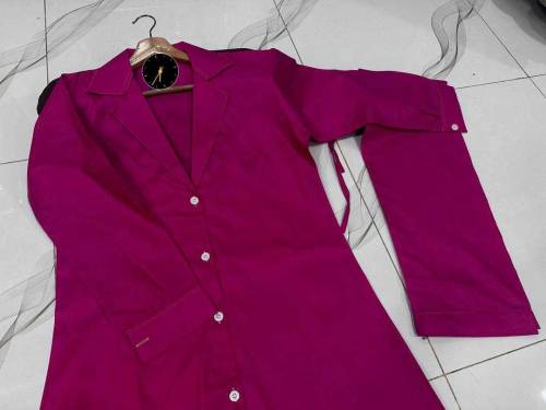 woman's Stitched Overcoat with Trouser-2 pc plain cotton magenta