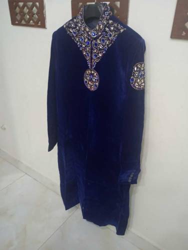 Royal blue velvet shairwani 