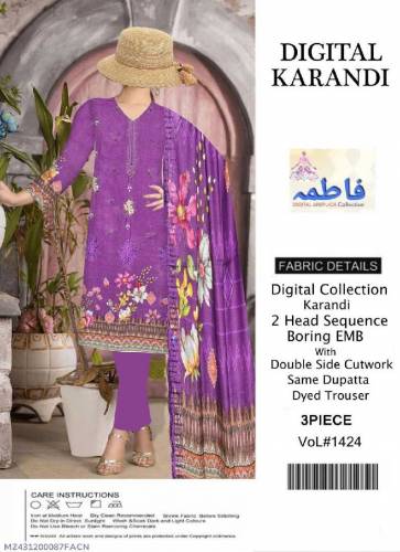 3 pcs woman's unstitched printed Embroidered suit 