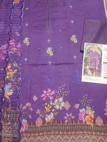 3 pcs woman's unstitched printed Embroidered suit 
