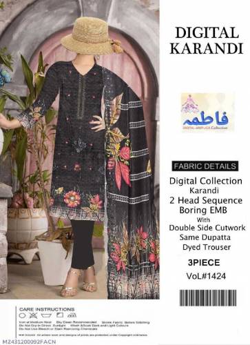 3 pcs woman's unstitched printed Embroidered suit 