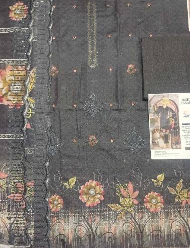 3 pcs woman's unstitched printed Embroidered suit 