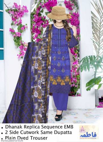 3 pcs woman's unstitched printed Embroidered suit 