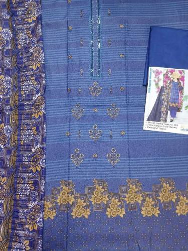 3 pcs woman's unstitched printed Embroidered suit 