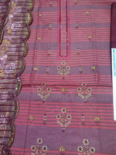 3 pcs woman's unstitched printed Embroidered suit 