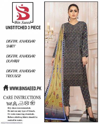 3 pcs woman's unstitched khaddar with digital printed suits 