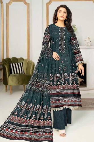 3 Pcs Khaddar Embroidered Suit in Vibrant Green 