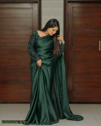 : 2 Pcs Women’s Shamoz Silk Sequins Embroidered Unstitched Saree