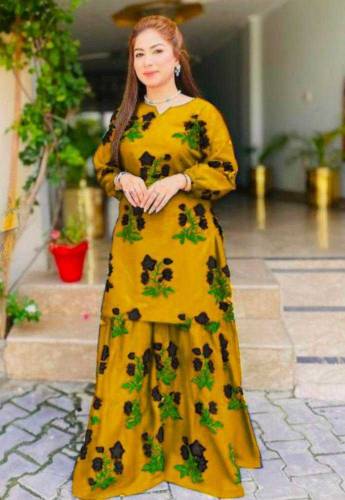 2 PCs woman s Stitched Linen printed And Trouser 