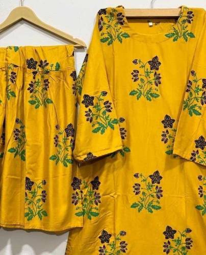 2 PCs woman s Stitched Linen printed And Trouser 