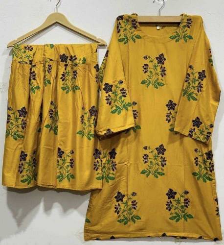 2 PCs woman s Stitched Linen printed And Trouser 