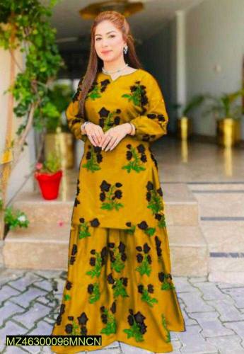 2 PCs woman s Stitched Linen printed And Trouser 