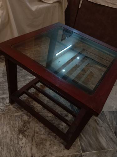 Set of Wooden Glass-Top Tables for Sale