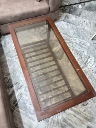 Set of Wooden Glass-Top Tables for Sale