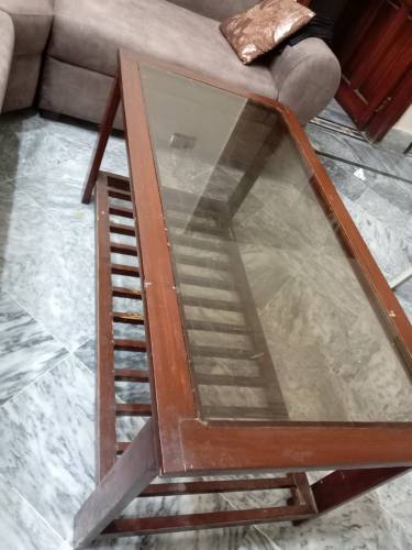 Set of Wooden Glass-Top Tables for Sale