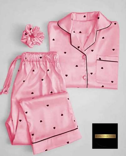 luxurious women's silk night suit set 