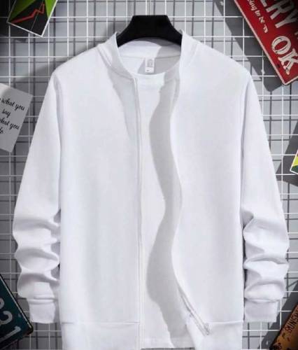 Man Plain Polyester Collared Jacket 