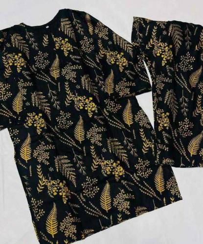 2pcs women's stitched Linen printed suite 