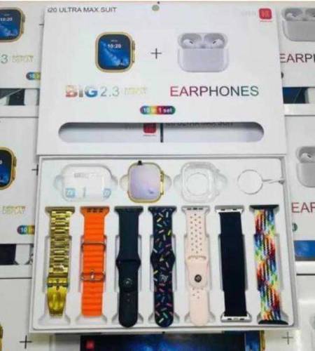 Ultra Smart watch with 7 straps and Earbuds 