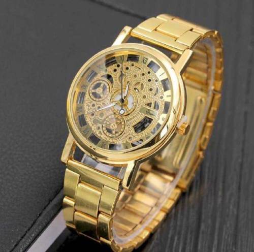Men's Gold Stainless Steel hand  Winding  Mechanical Watch