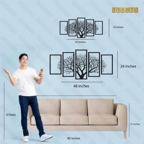 5 frame leaf black wooden wall decor panel large 