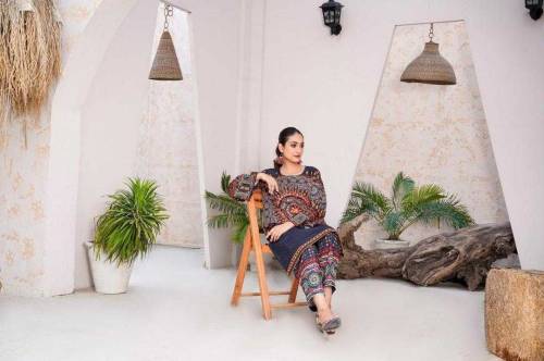 woman's stitched printed shirt and trouser set-pcs with 🪞 work 